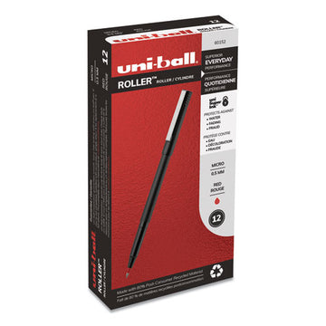 uni-ball® Roller Ball Pen, Stick, Micro 0.5 Mm, Red Ink, Black Matte Barrel, Dozen freeshipping - TVN Wholesale